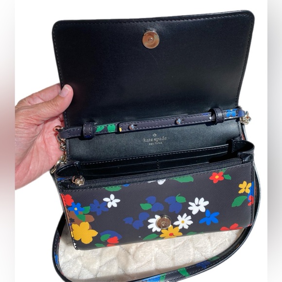 Kate Spade Staci Sailing Floral Small Flap Crossbody in Black Multi - Picture 9 of 16